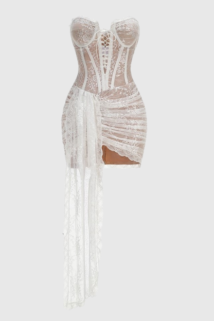 Delgado Lace Corset Strapless Mini Dress - White