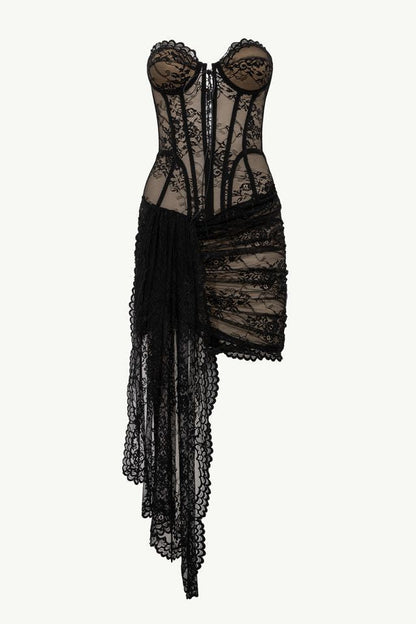 Delgado Lace Corset Strapless Mini Dress - Black