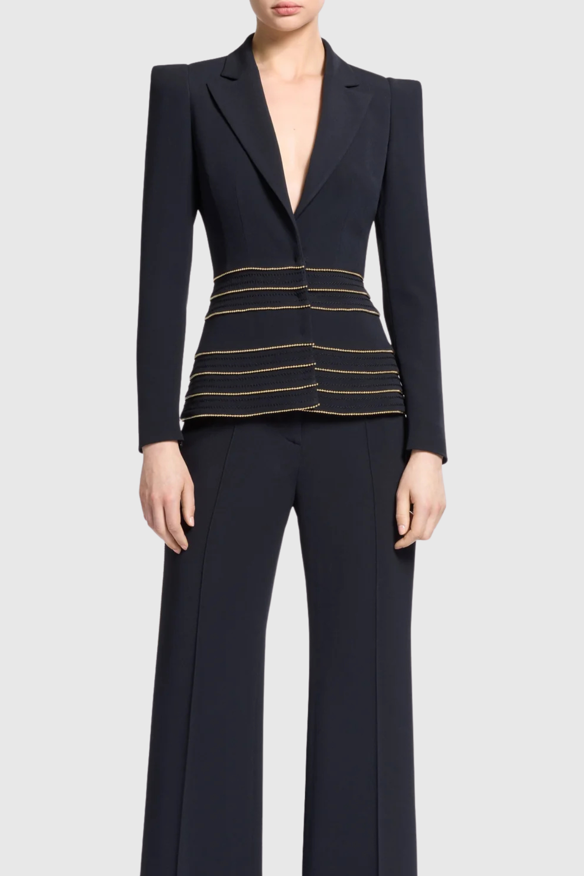 Delores Trim Embellished Blazer & Pants Set - Black