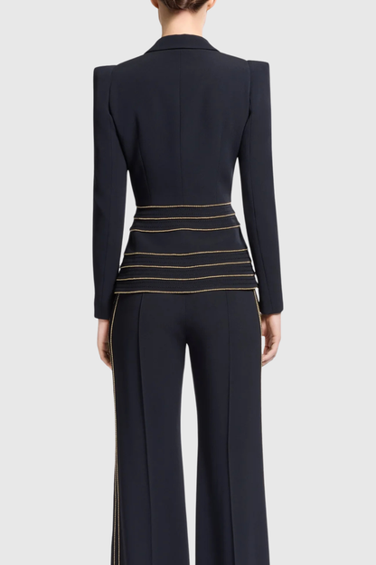 Delores Trim Embellished Blazer & Pants Set - Black