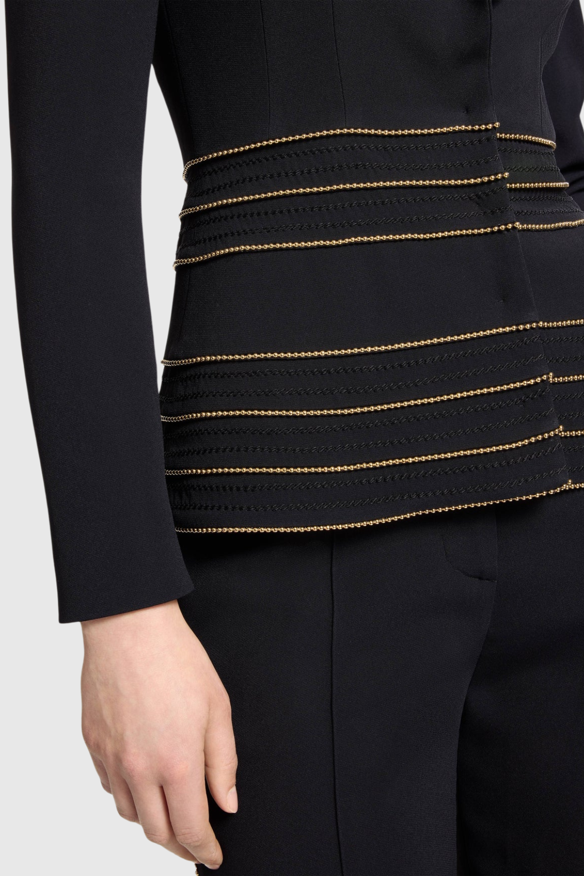 Delores Trim Embellished Blazer & Pants Set - Black