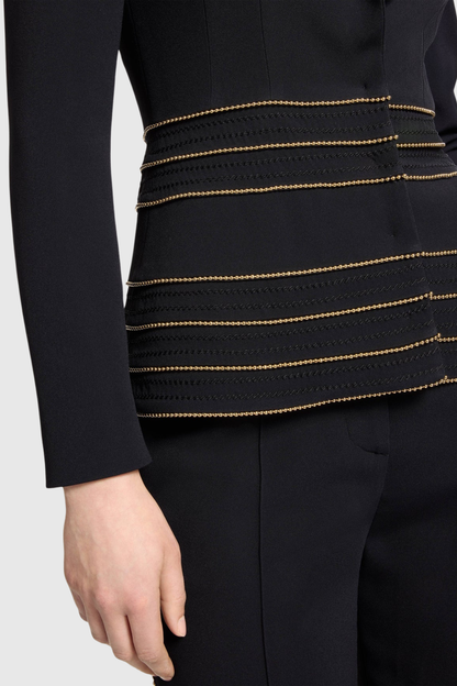 Delores Trim Embellished Blazer & Pants Set - Black