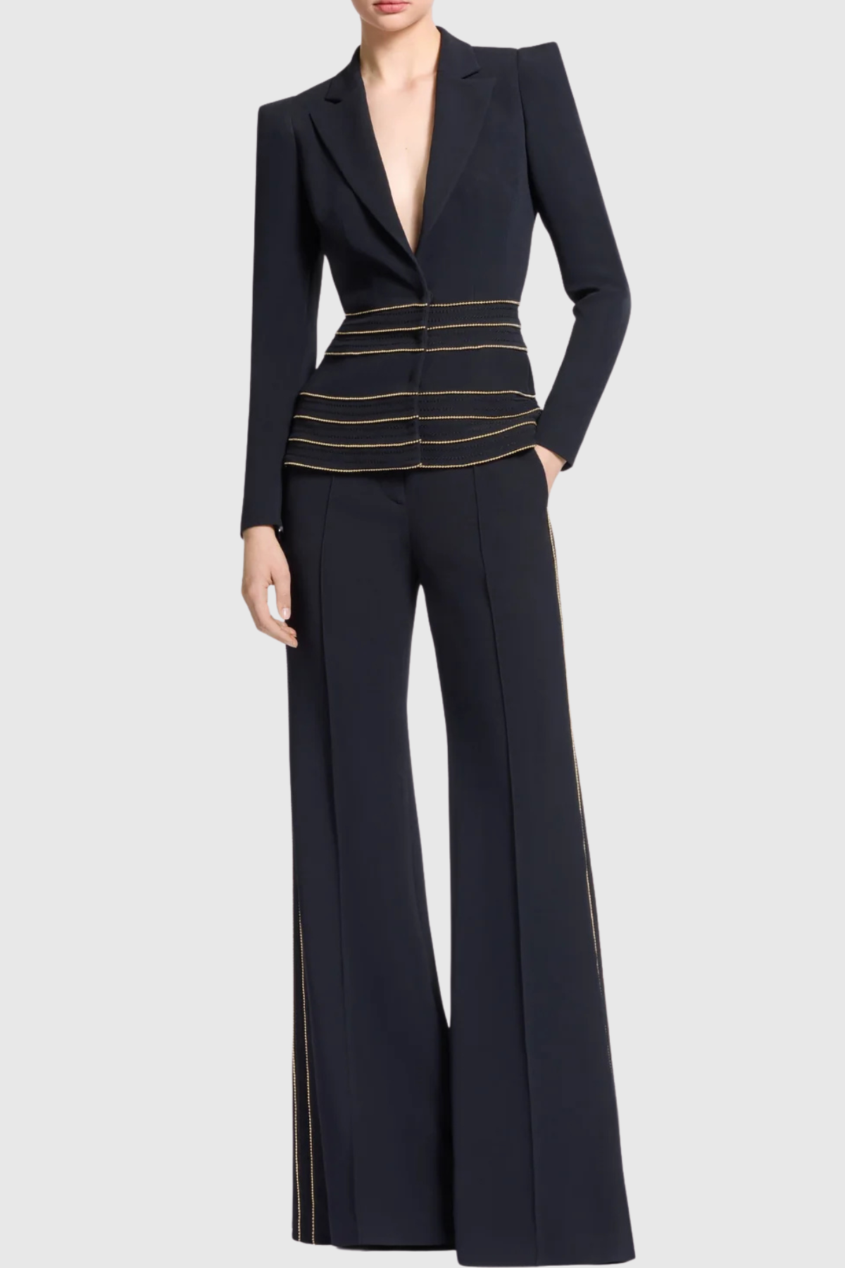 Delores Trim Embellished Blazer & Pants Set - Black