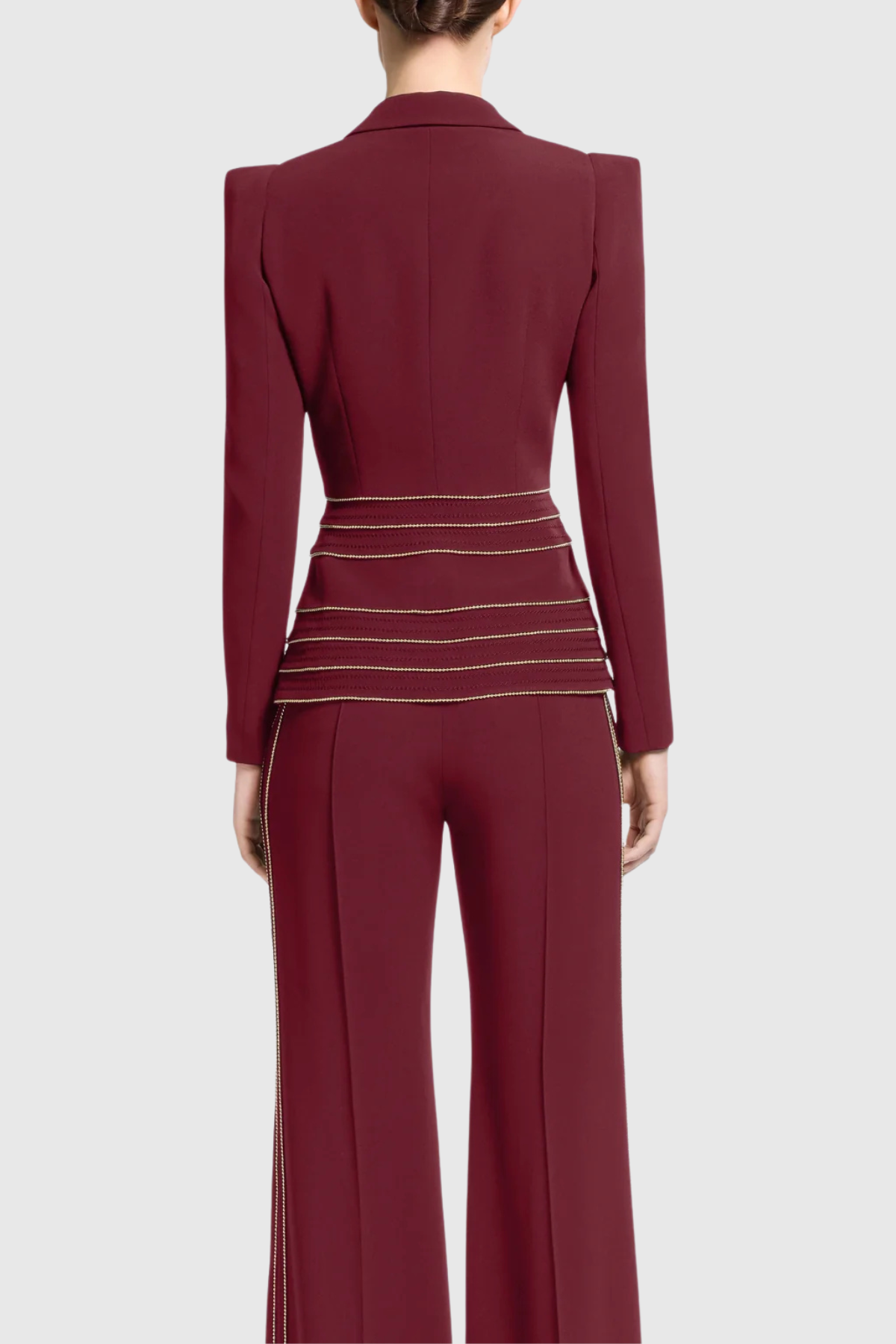 Delores Trim Embellished Blazer & Pants Set - Wine