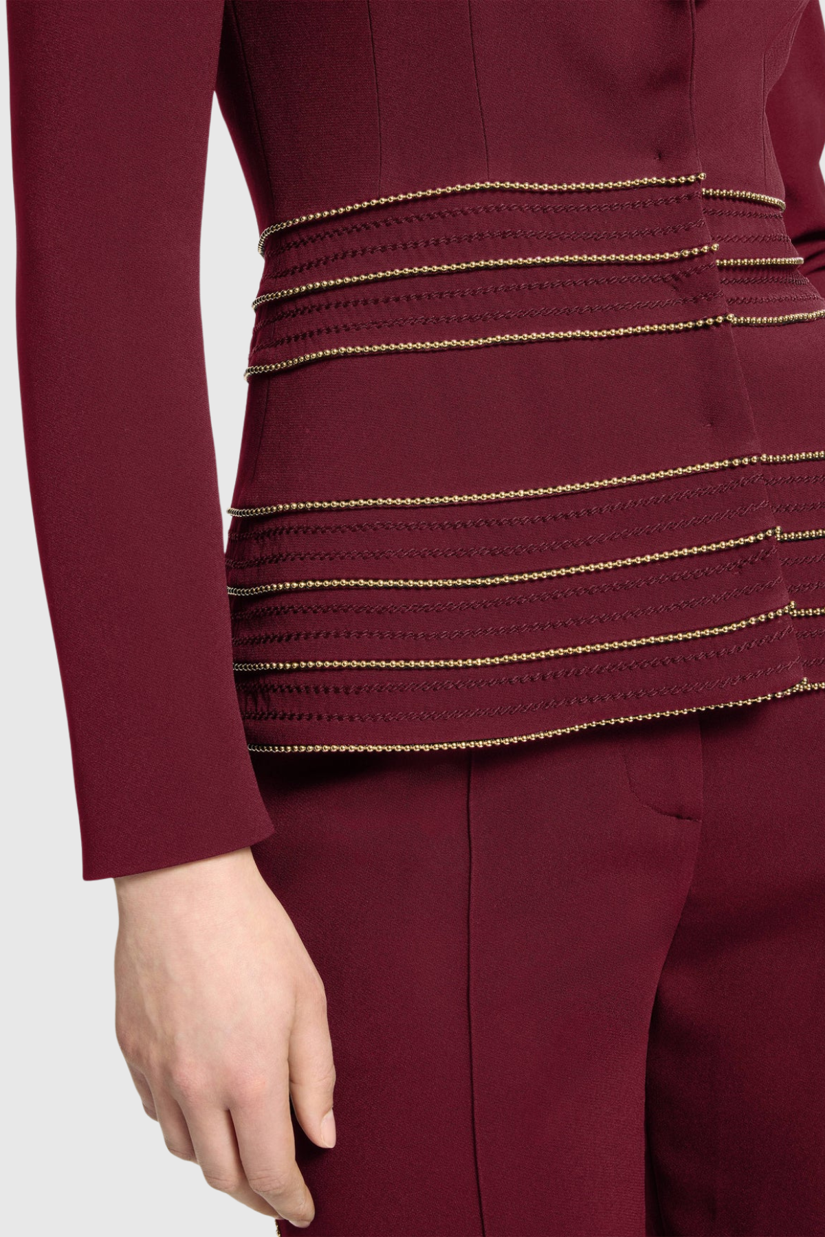 Delores Trim Embellished Blazer & Pants Set - Wine