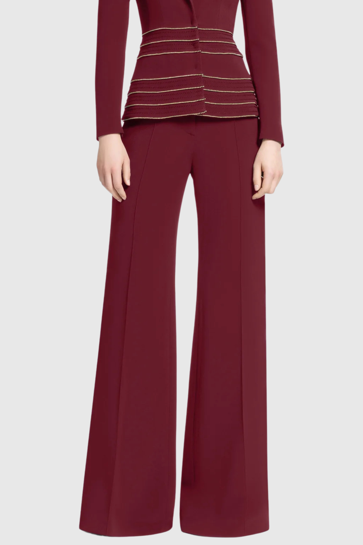 Delores Trim Embellished Blazer & Pants Set - Wine