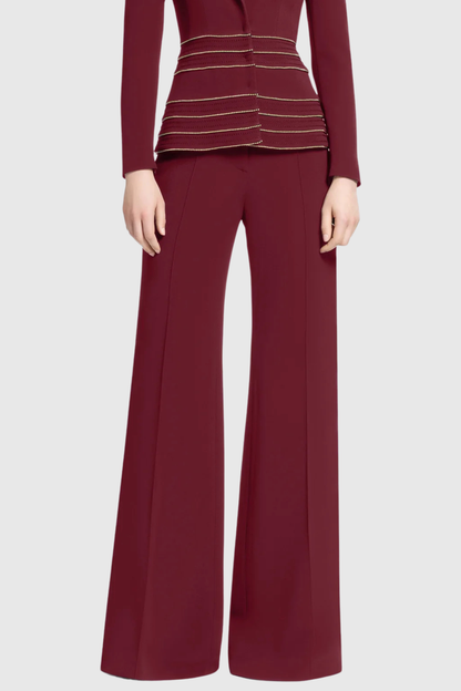 Delores Trim Embellished Blazer & Pants Set - Wine
