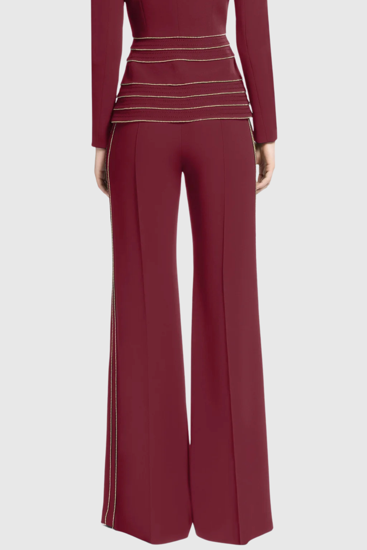 Delores Trim Embellished Blazer & Pants Set - Wine