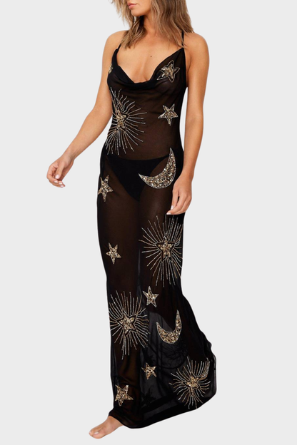 Delta Sequin Embellished Maxi Dress - Black