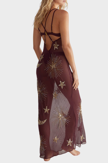 Delta Sequin Embellished Maxi Dress - Brown