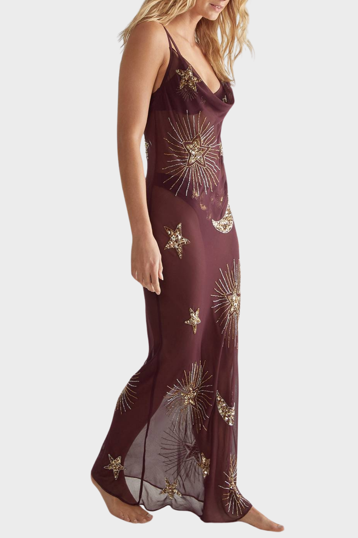Delta Sequin Embellished Maxi Dress - Brown