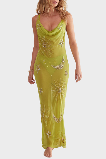 Delta Sequin Embellished Maxi Dress - Green