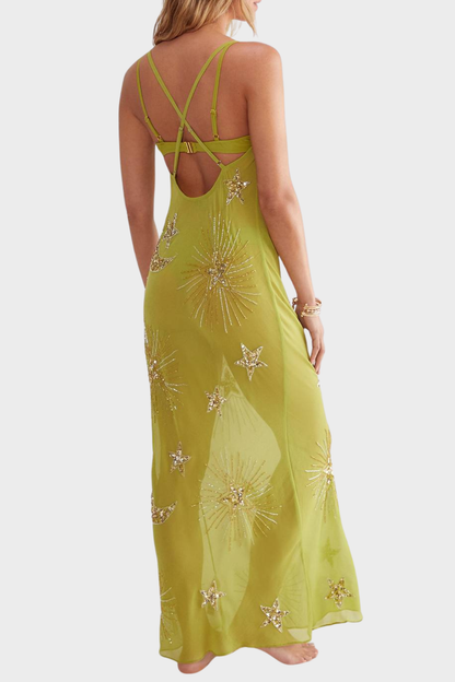Delta Sequin Embellished Maxi Dress - Green