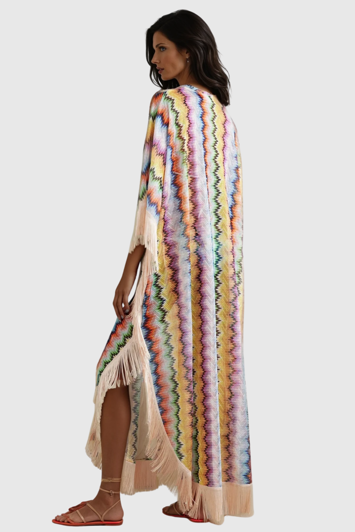 Deme Fringe Trim Stripe Maxi Dress