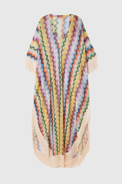 Deme Fringe Trim Stripe Maxi Dress