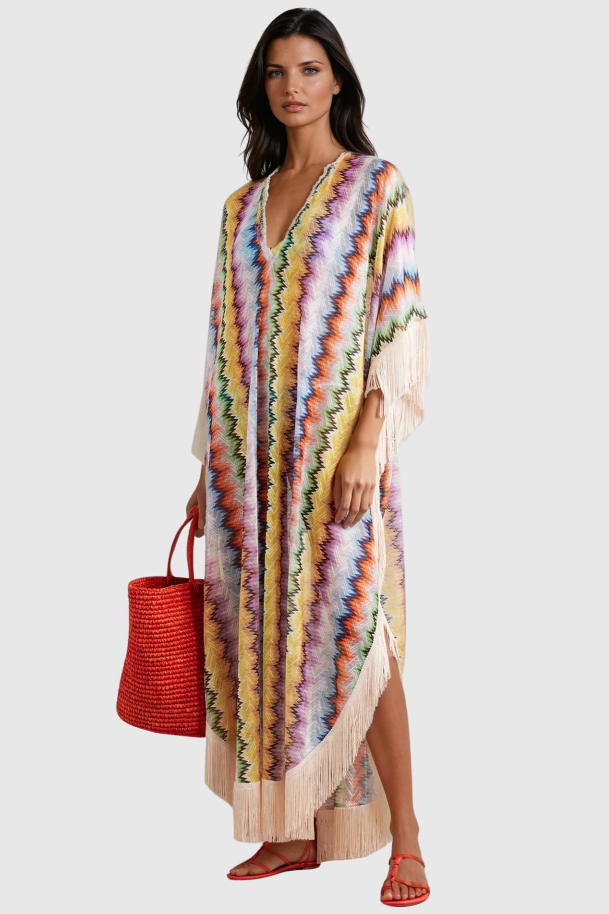 Deme Fringe Trim Stripe Maxi Dress