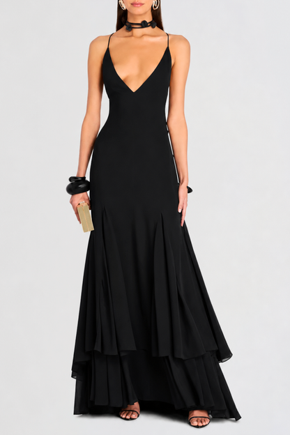 Demelza Floral Backless Maxi Dress - Black