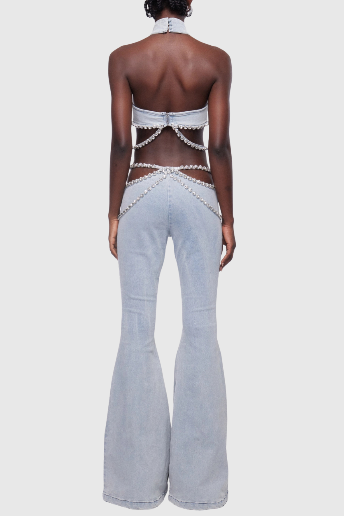 Demete Crystal Embellished Denim Top & Pants Set