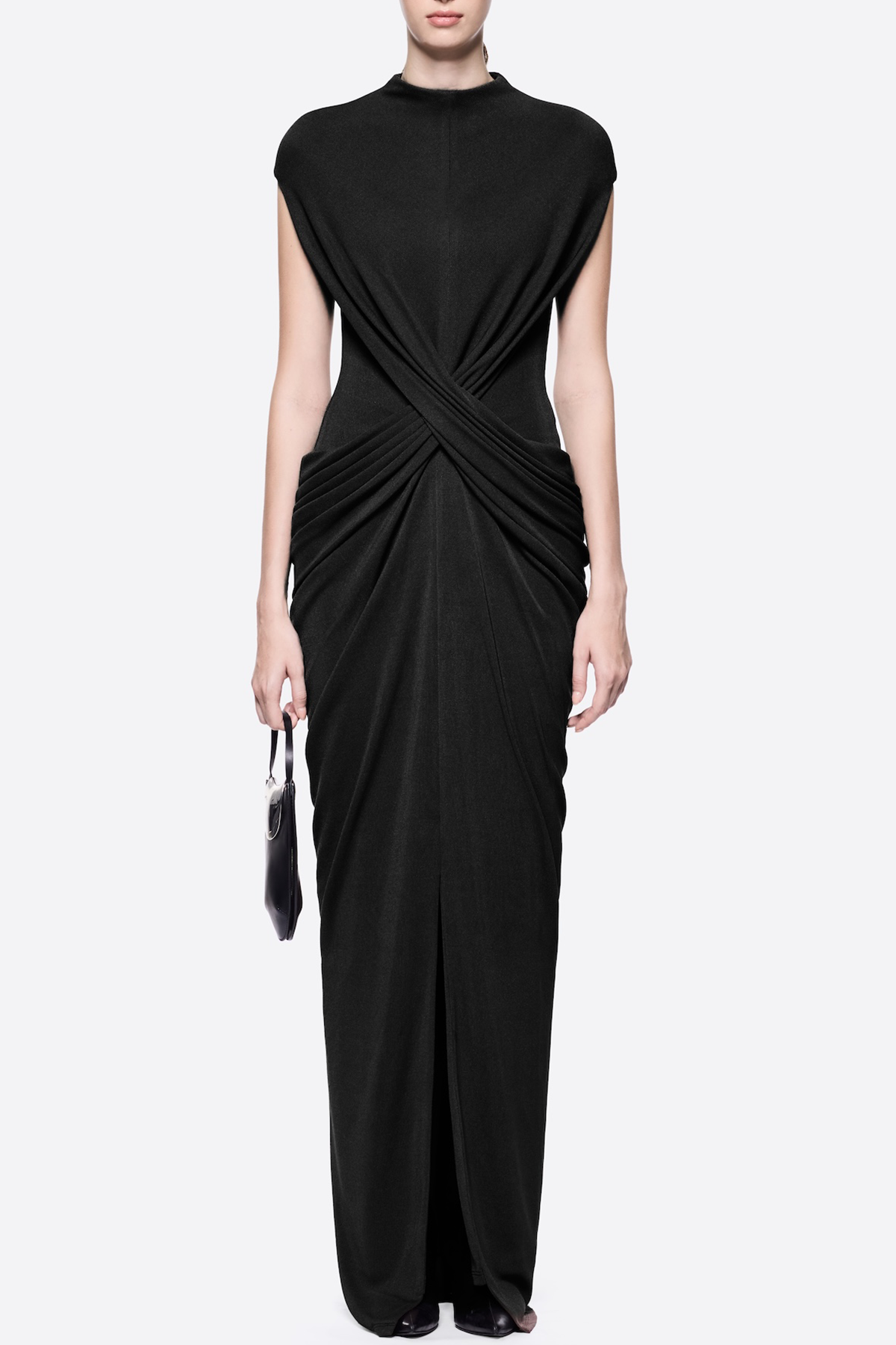 Denzel Cross-Over Slit Maxi Dress - Black