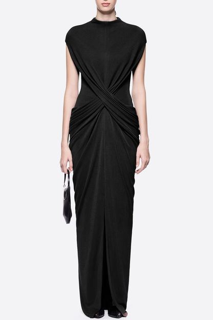 Denzel Cross-Over Slit Maxi Dress - Black