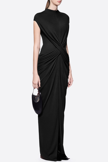 Denzel Cross-Over Slit Maxi Dress - Black