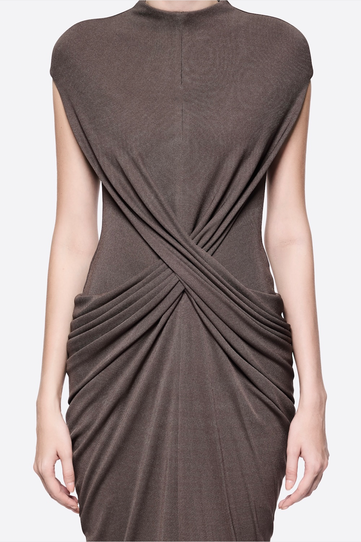 Denzel Cross-Over Slit Maxi Dress - Brown
