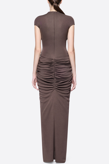 Denzel Cross-Over Slit Maxi Dress - Brown