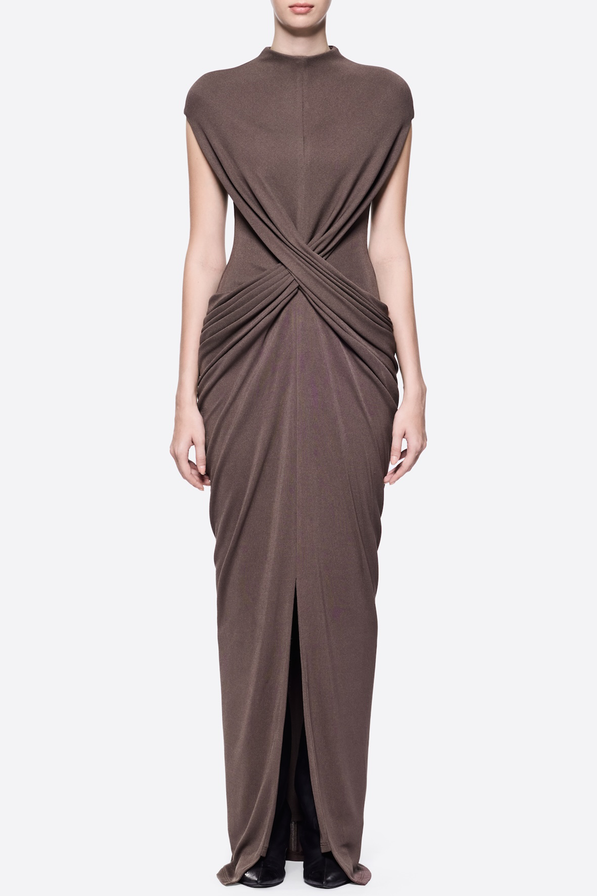 Denzel Cross-Over Slit Maxi Dress - Brown