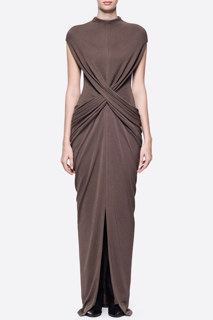 Denzel Cross-Over Slit Maxi Dress - Brown