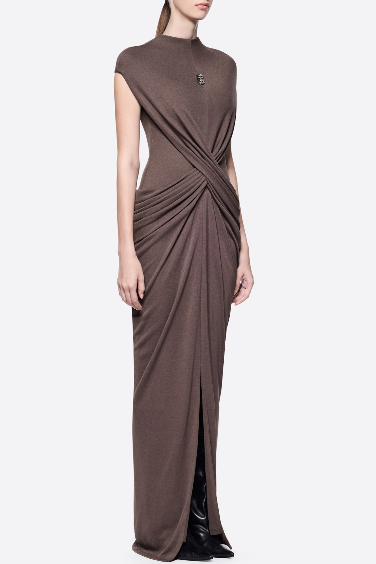 Denzel Cross-Over Slit Maxi Dress - Brown