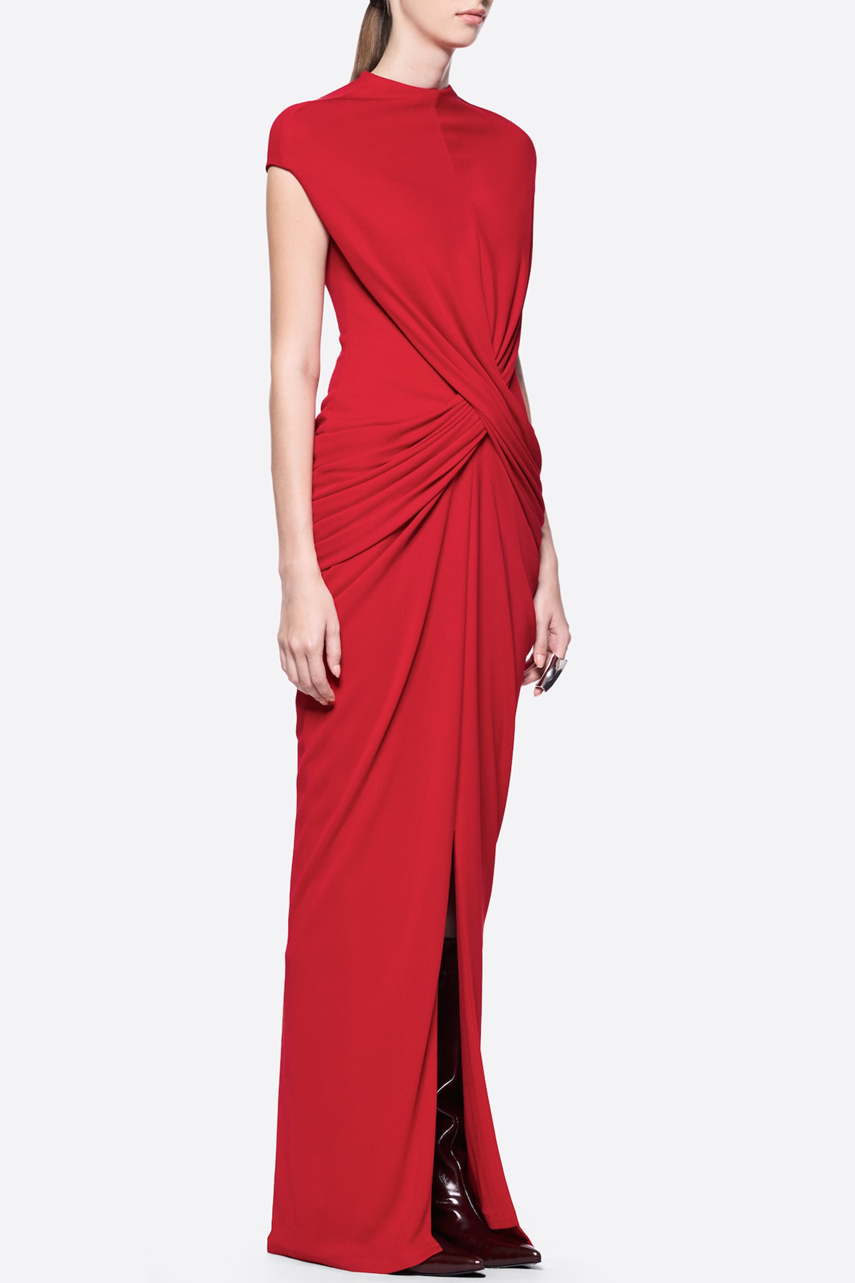 Denzel Cross-Over Slit Maxi Dress - Red