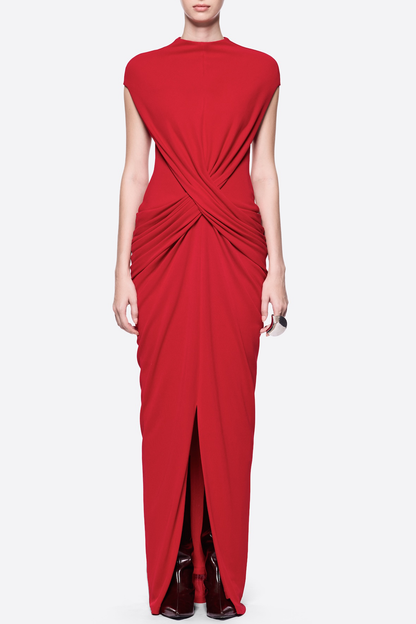 Denzel Cross-Over Slit Maxi Dress - Red