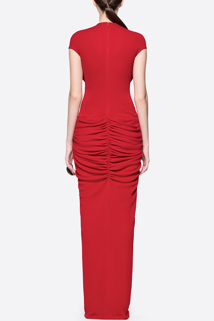 Denzel Cross-Over Slit Maxi Dress - Red