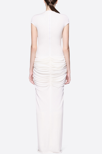 Denzel Cross-Over Slit Maxi Dress - White