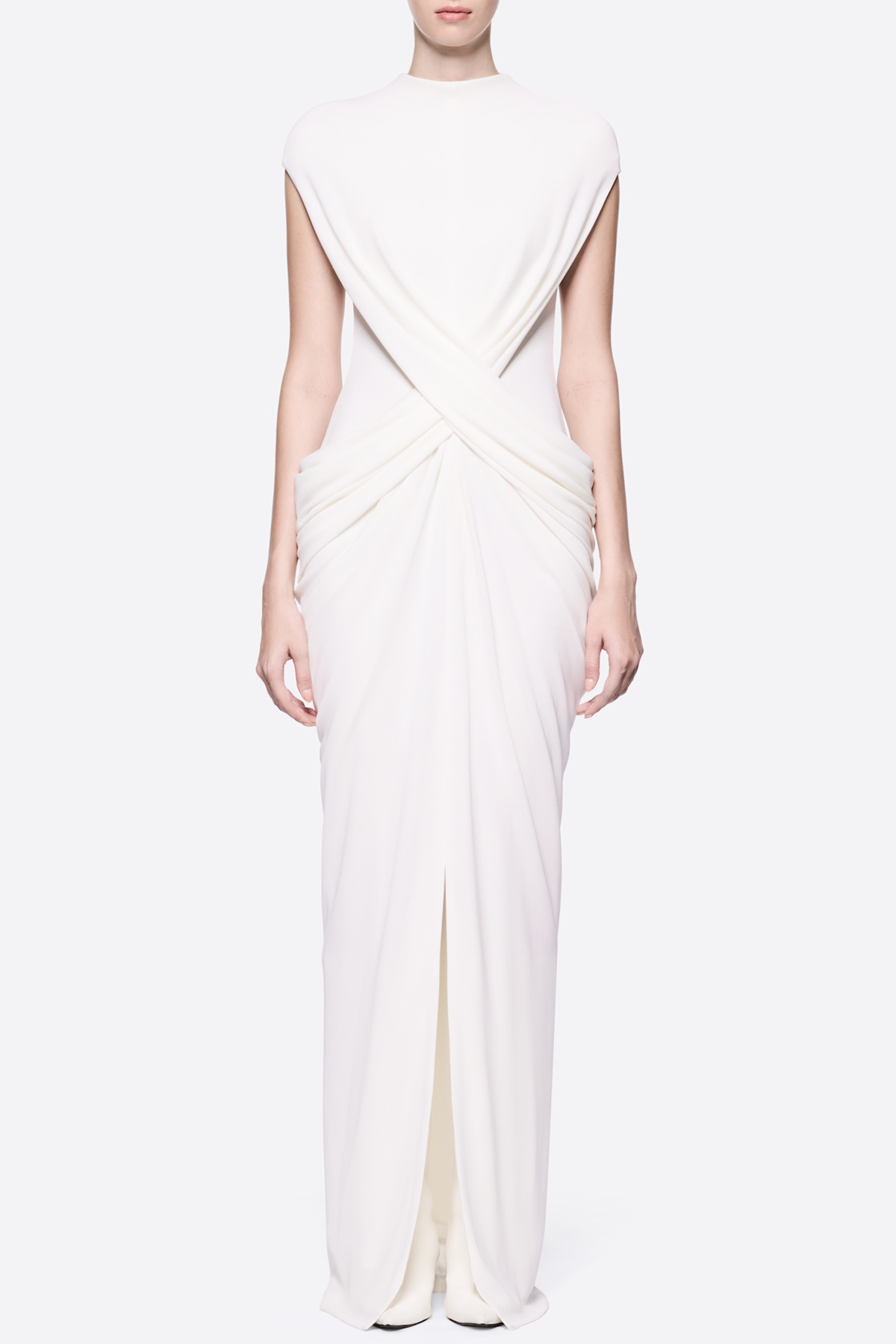 Denzel Cross-Over Slit Maxi Dress - White
