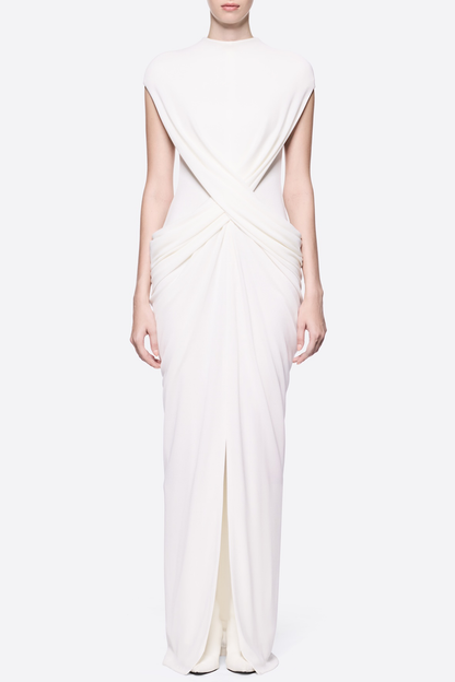 Denzel Cross-Over Slit Maxi Dress - White