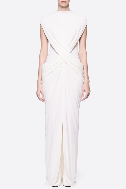 Denzel Cross-Over Slit Maxi Dress - White