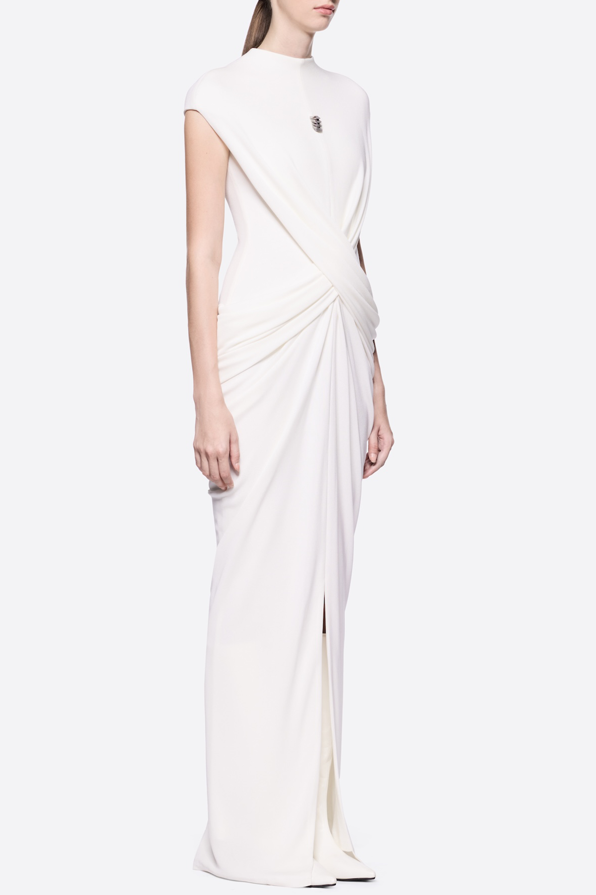 Denzel Cross-Over Slit Maxi Dress - White