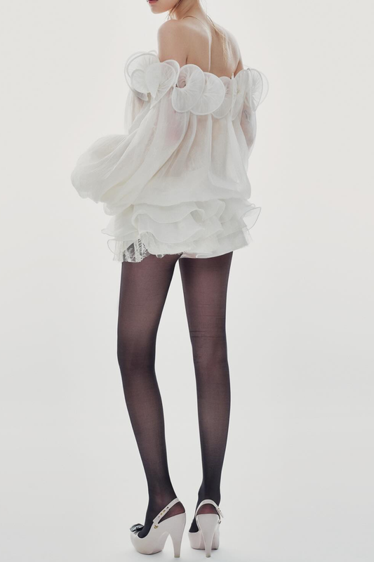 Derbs Off Shoulder Crinkled Ruffle Mini Dress