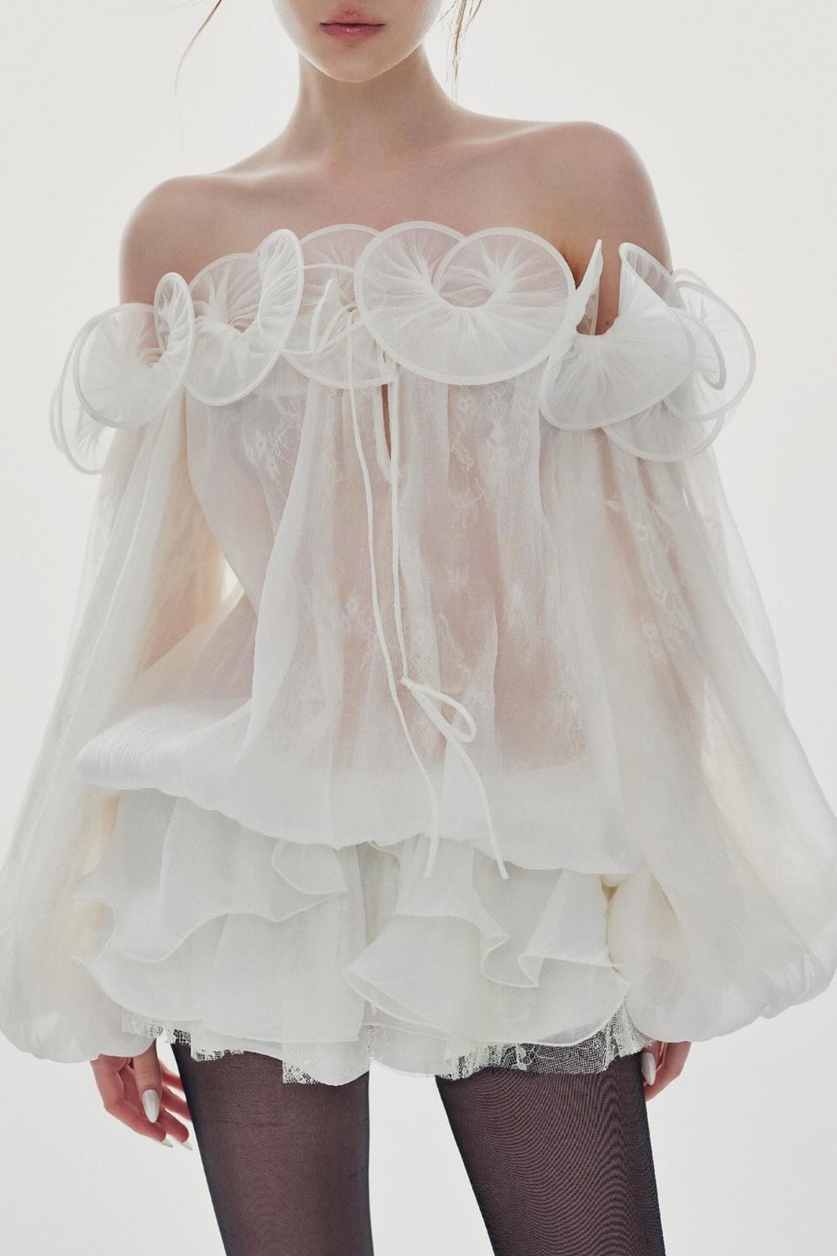 Derbs Off Shoulder Crinkled Ruffle Mini Dress