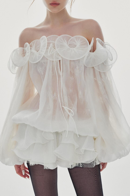 Derbs Off Shoulder Crinkled Ruffle Mini Dress