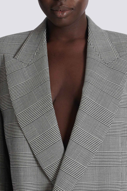 Dereck Plaid Oversize Blazer - Grey