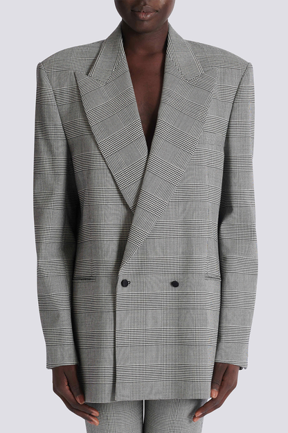 Dereck Plaid Oversize Blazer - Grey