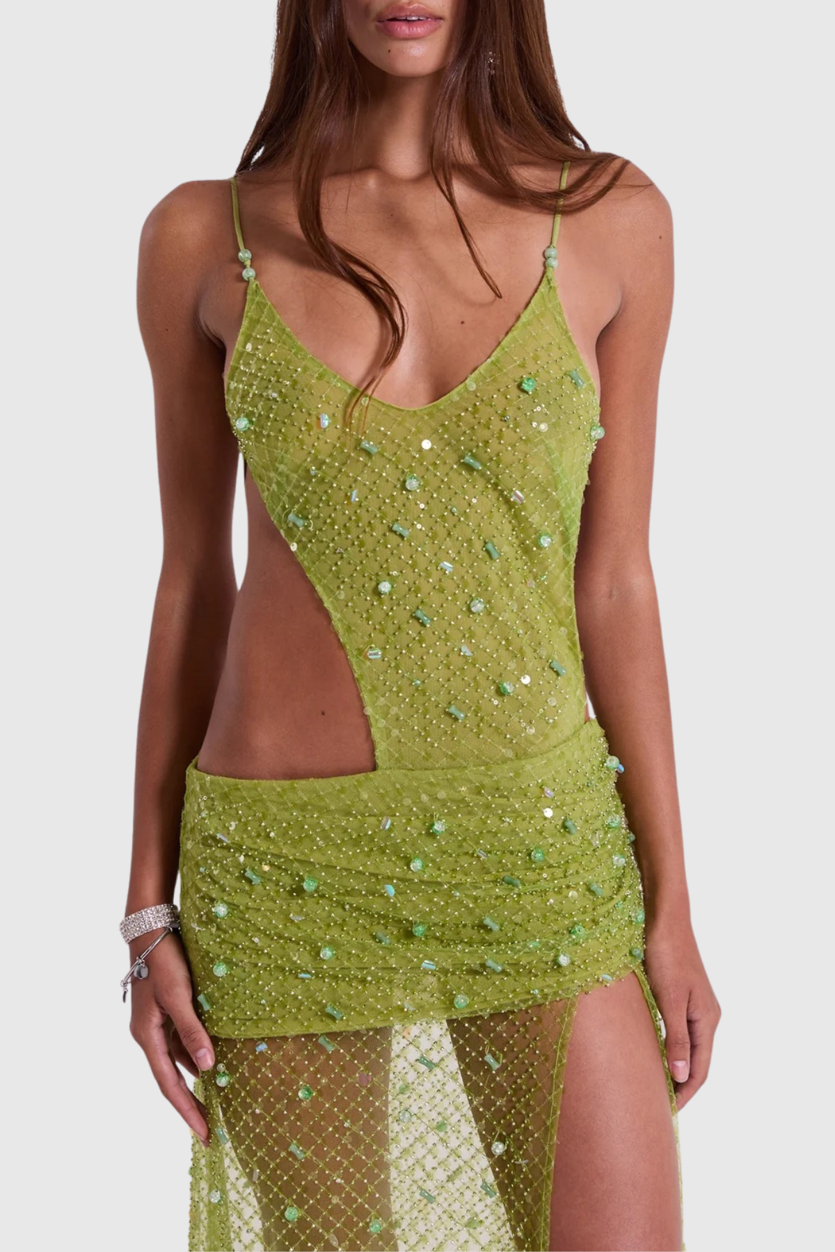 Desirea Asymmetric Sequin Cutout Maxi Dress - Green