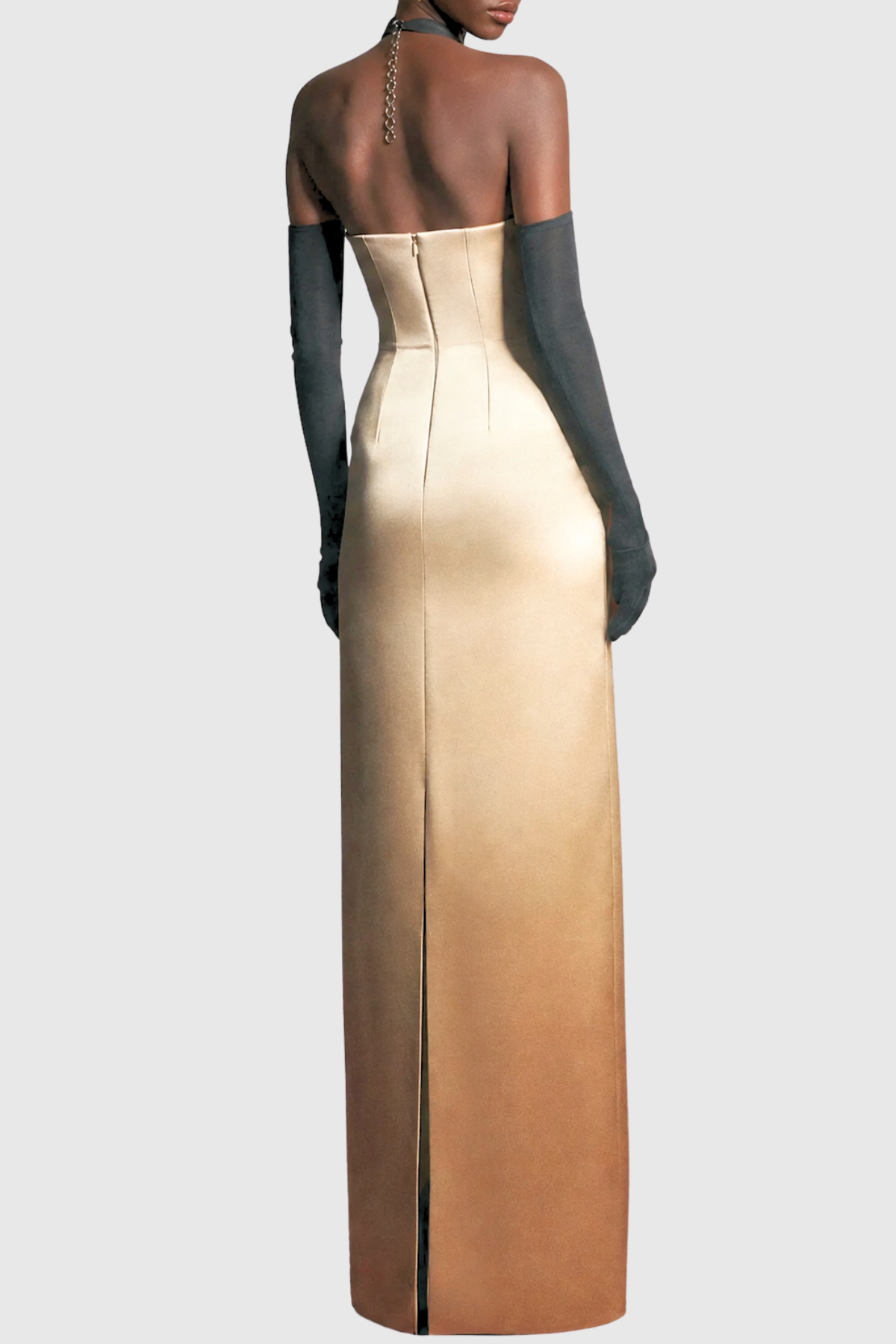Despina Halter Satin Maxi Dress with Tulle Panels