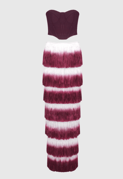 Despo Gradient Fringe Corset Two Piece Bandage Set