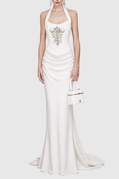 Devaia Halter Crystal Corset Maxi Dress