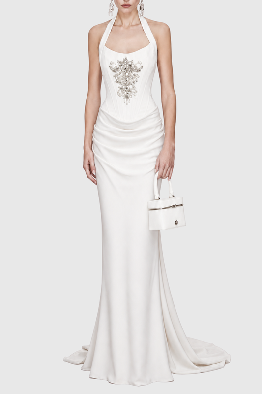 Devaia Halter Crystal Corset Maxi Dress