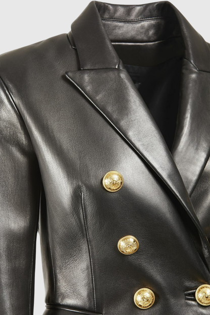 Dhana Leather Buttoned Blazer - Black