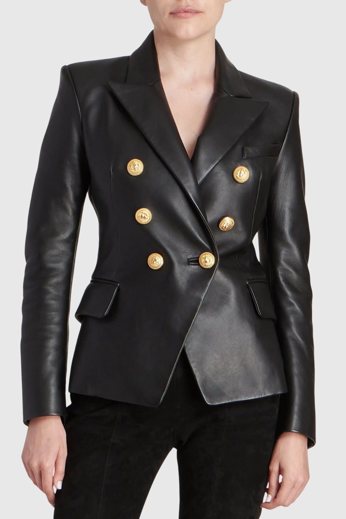 Dhana Leather Buttoned Blazer - Black